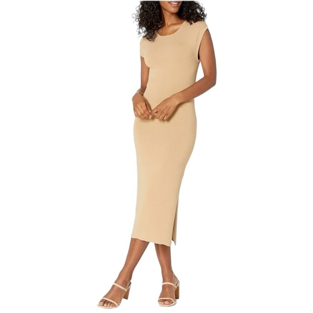 THE DROP Women's Laila Power Shoulder Twist-Back Midi Sweater Dress size Large L